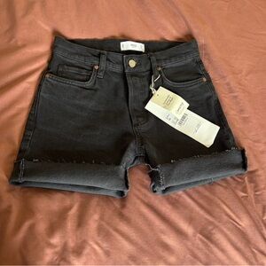 Mango Black Jean Shorts High-Waisted Cuffed